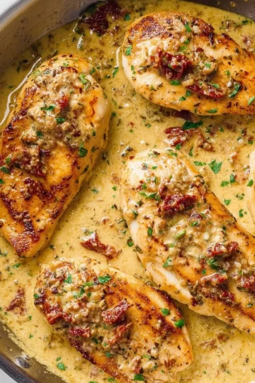 Delicious Marry Me Chicken served with creamy sauce and herbs