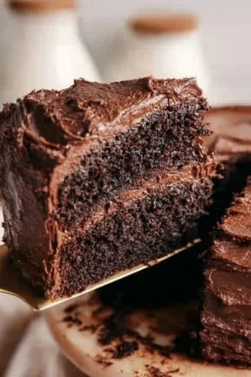 Delicious homemade Matilda's chocolate cake with rich frosting and decorations