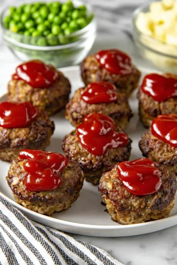 Delicious muffin pan meatloaf served with vegetables.