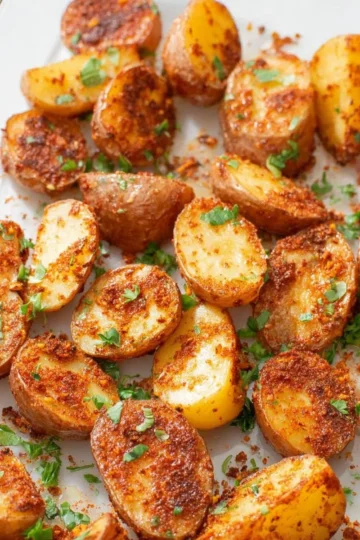 Crispy Parmesan Roasted Baby Potatoes on a serving plate