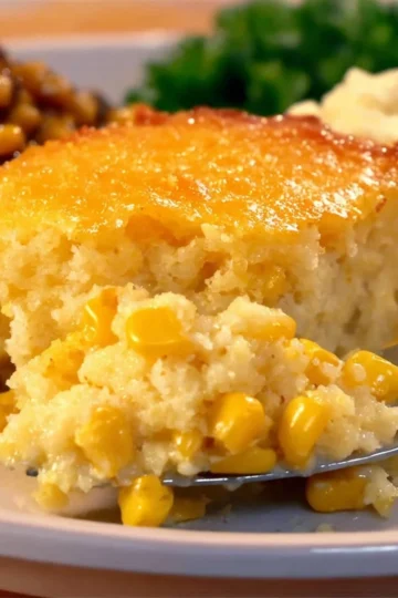 Delicious 5 ingredient corn casserole served in a dish