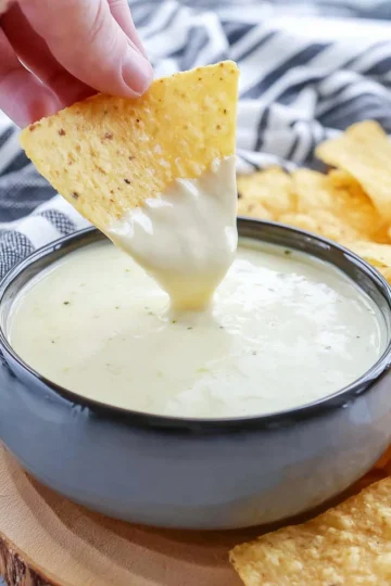 Creamy Queso Blanco Dip served with tortilla chips