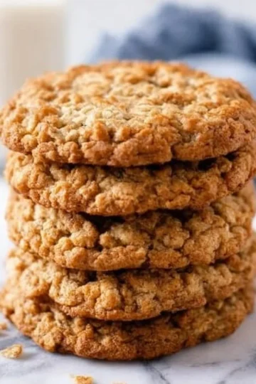 Chewy oatmeal cookies fresh from the oven, golden brown and delicious
