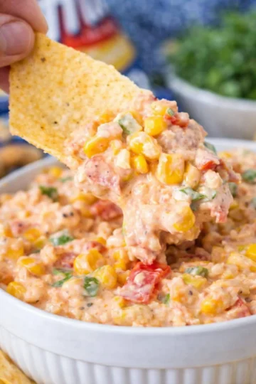 Creamy Corn Dip with Rotel served in a bowl, perfect for parties and gatherings.