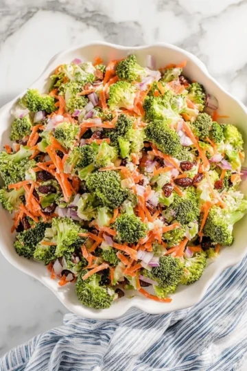 Delicious creamy broccoli salad with vibrant colors and fresh ingredients