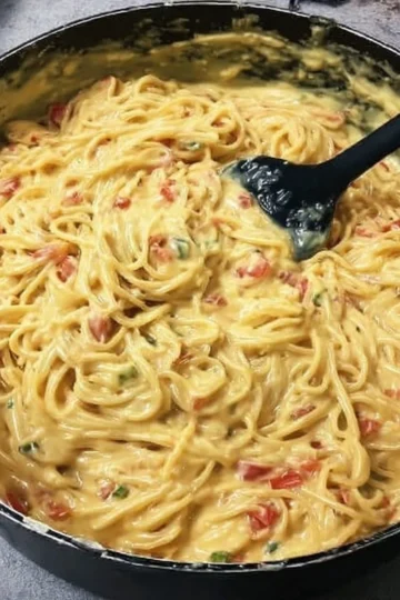 Delicious Easy Rotel Chicken Spaghetti served in a bowl