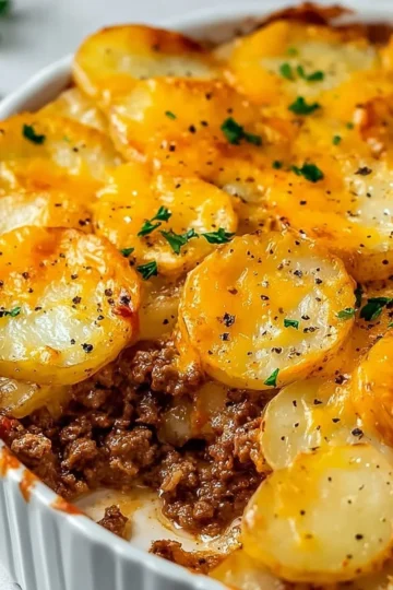 Delicious Hobo Casserole made with ground beef and fresh vegetables