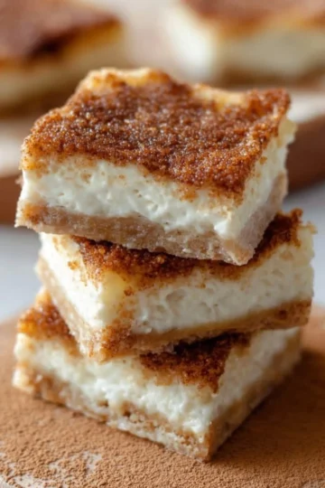 Delicious Sopapilla Cheesecake Bars topped with cinnamon and sugar.