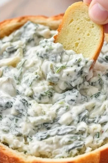 Creamy spinach dip served in a bowl with fresh vegetables for dipping