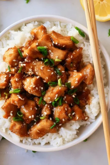 Delicious teriyaki chicken served with rice and vegetables