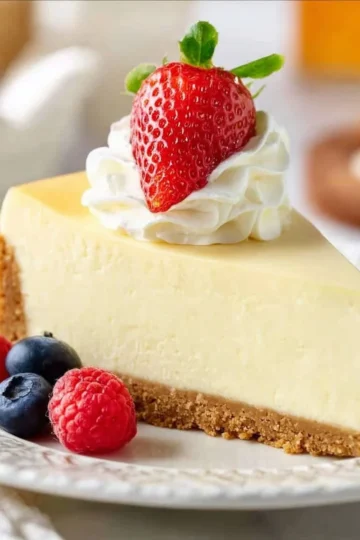 Deliciously creamy cheesecake slice on a plate