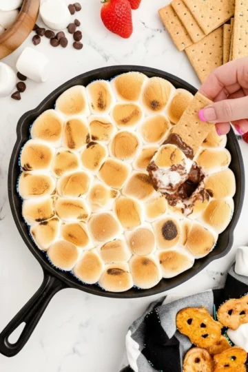 Delicious Ultimate S’mores Dip served with graham crackers