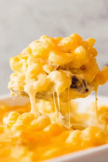 Creamy baked macaroni and cheese topped with crispy breadcrumbs