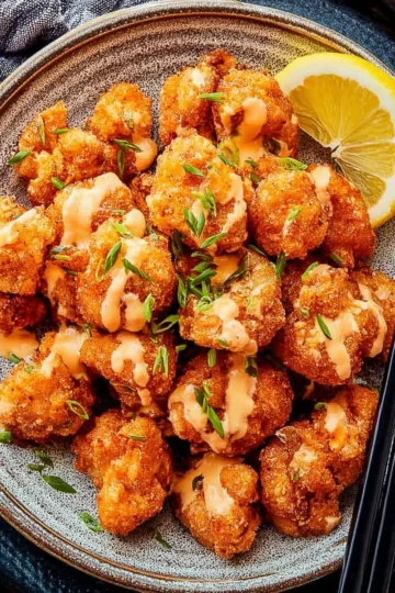 Delicious Bang Bang Chicken served with vibrant garnishes