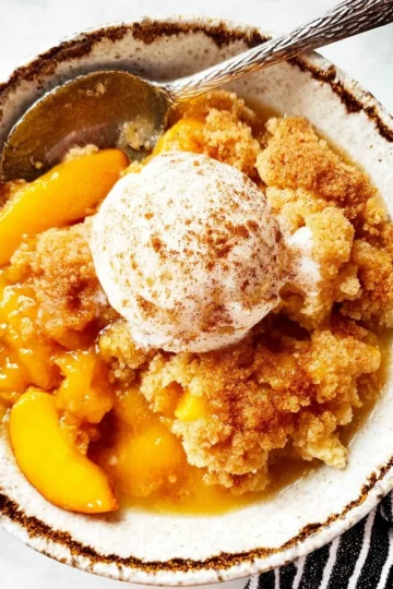 Delicious homemade peach cobbler fresh out of the oven