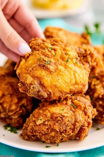 Juicy and crispy Buttermilk Fried Chicken served with sides.