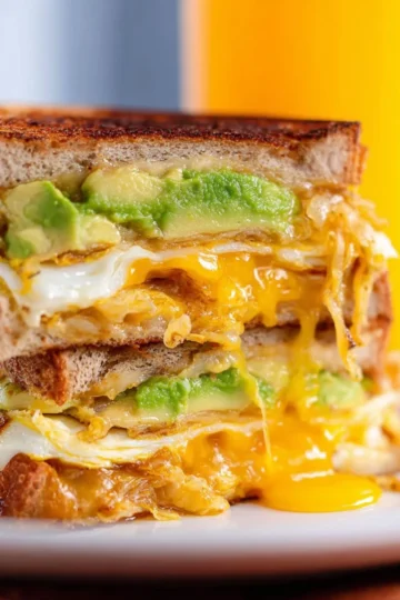 Mouthwatering cheese breakfast sandwich with melted cheese and crispy bread.