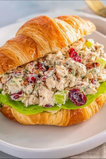 Homemade Chicken Salad Sandwich with fresh ingredients on a plate