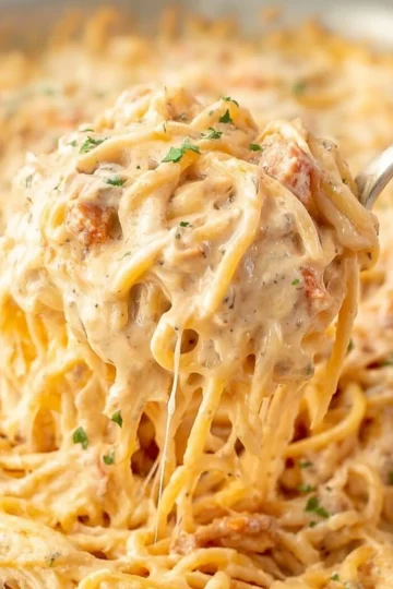 Delicious Chicken Spaghetti with Rotel served on a plate