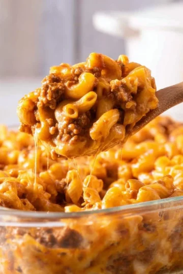 Delicious Easy Cheeseburger Casserole served in a baking dish