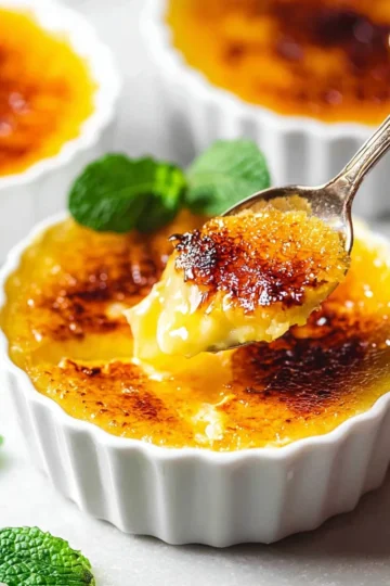 Easy vanilla crème brûlée dessert with caramelized sugar topping