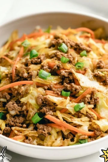 Delicious egg roll in a bowl made with fresh ingredients and savory sauces.