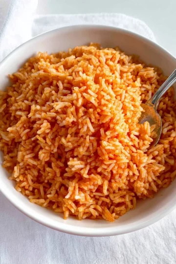 Delicious bowl of homemade Spanish rice ready to serve.