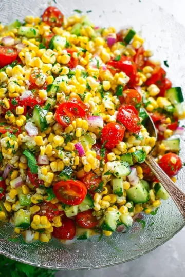 Colorful Mexican Corn Salad with fresh vegetables and spices