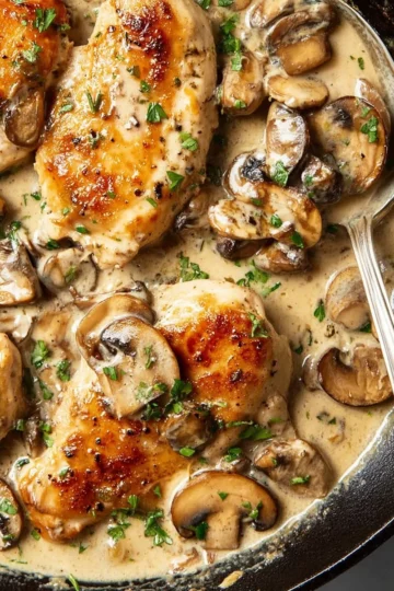 Delicious Mushroom Chicken dish garnished with fresh herbs