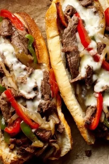Delicious Philly Cheesesteak sandwich with melted cheese and grilled steak