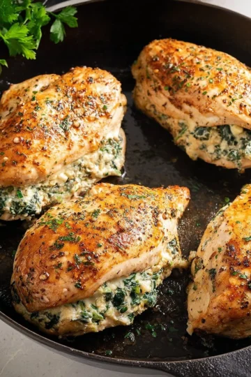Delicious stuffed chicken breast filled with herbs and cheese