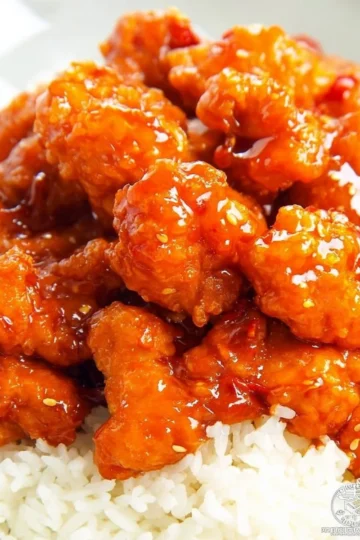 Delicious Sweet BBQ Orange Chicken served with fresh herbs.