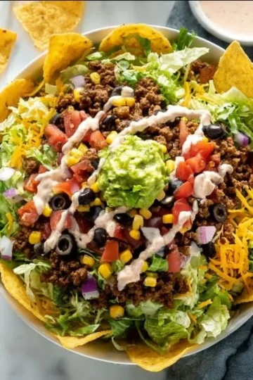 Colorful Taco Salad with fresh ingredients in a bowl