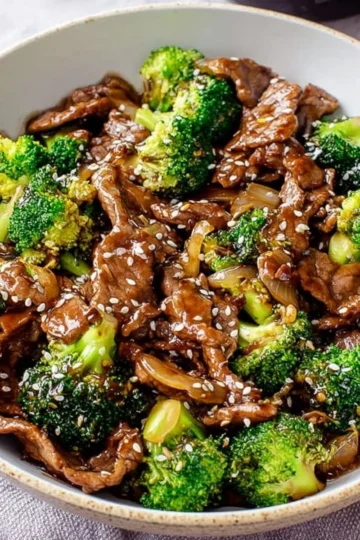 Takeout style Chinese beef and broccoli with tender beef and fresh broccoli