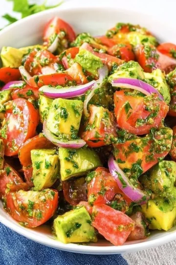 Fresh Tomato Avocado Salad with vibrant colors and ingredients