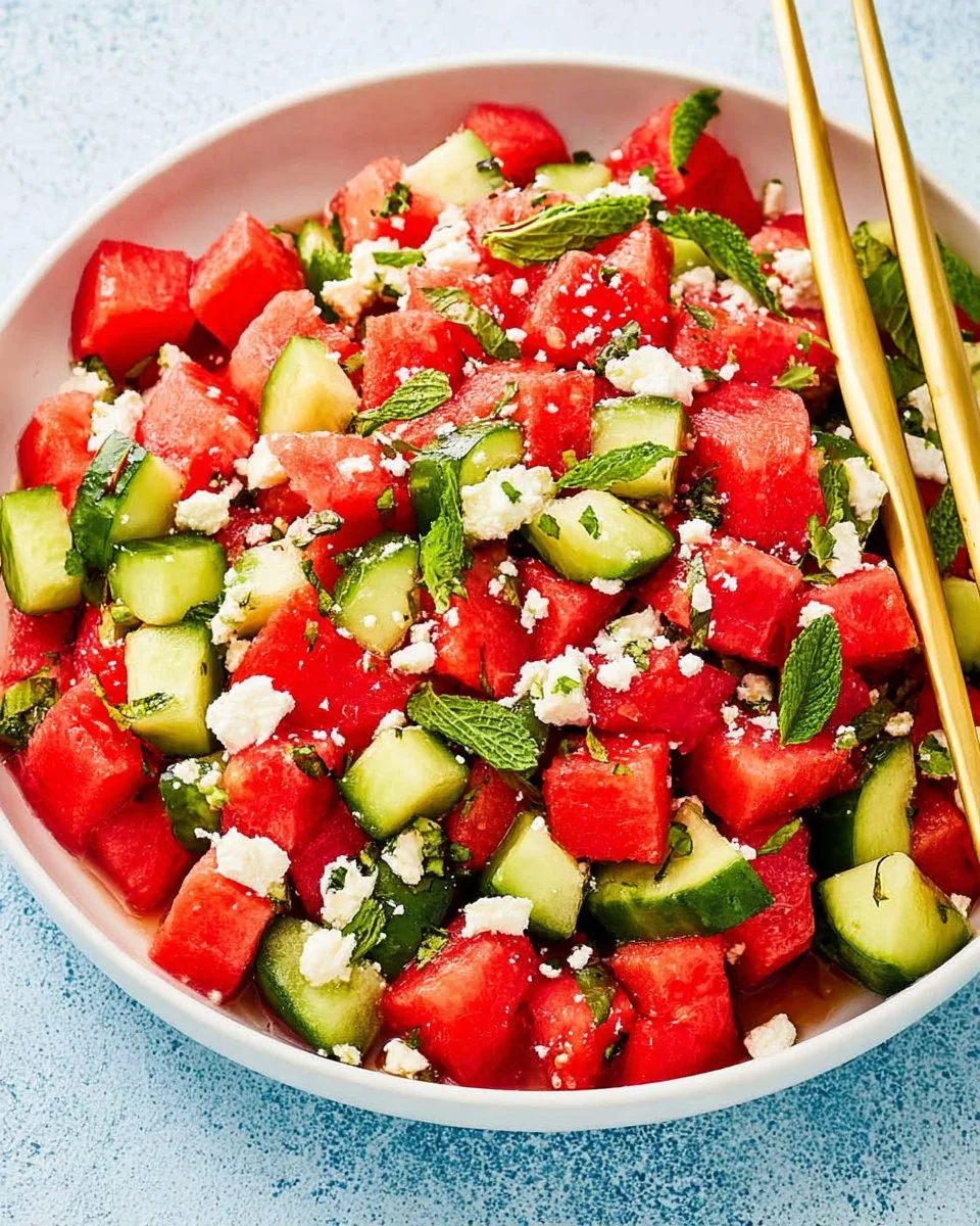 Watermelon Salad With Feta, Cucumber, And Mint