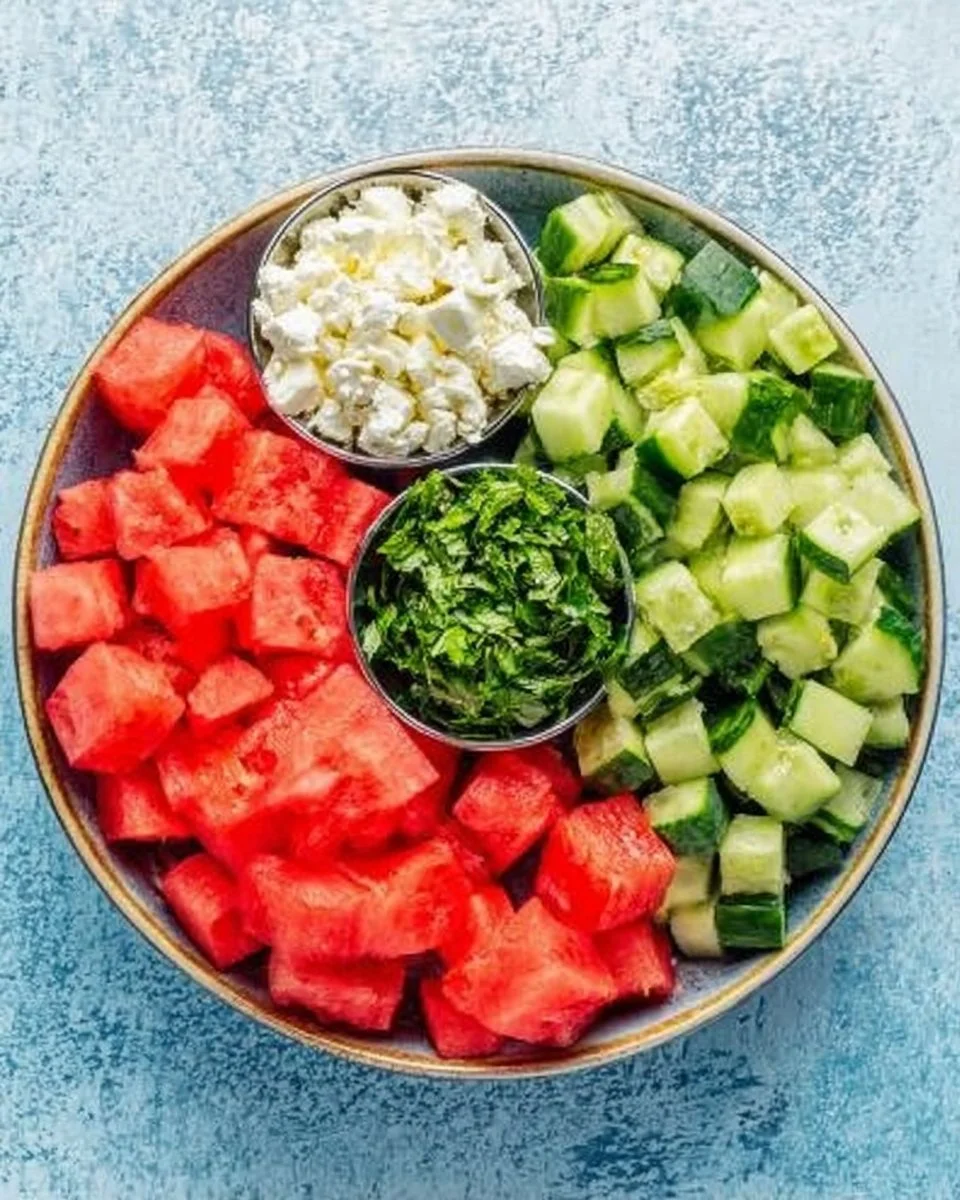 Watermelon Salad With Feta, Cucumber, And Mint