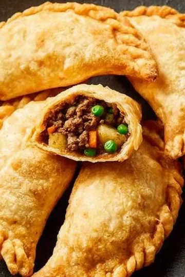 Delicious beef empanadas on a plate, showcasing a golden-brown crust and filling.