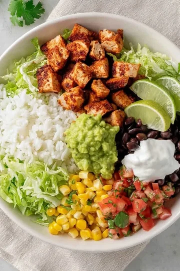 Delicious Chipotle Chicken Burrito Bowl with fresh ingredients