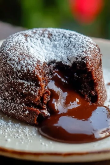 Decadent Chocolate Lava Cake with Salted Caramel drizzling on top.