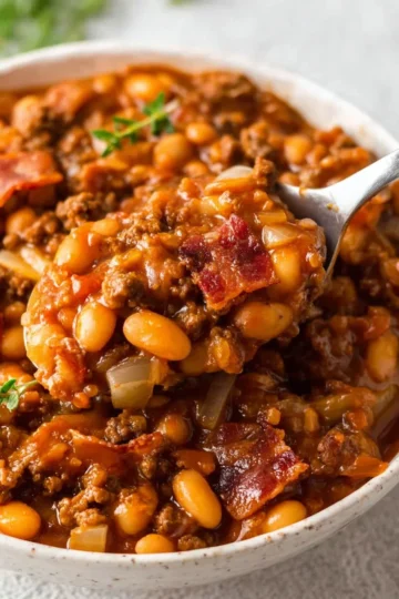 Delicious Cowboy Beans served in a rustic bowl