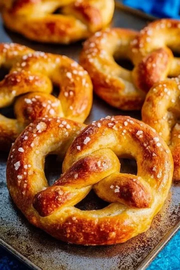 Freshly baked easy homemade pretzels with a golden brown crust