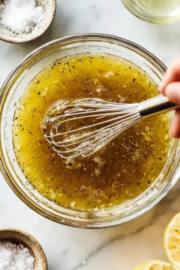 Homemade Italian Salad Dressing in a glass jar with fresh herbs