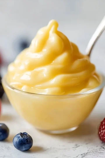 Delicious orange custard dessert served in a bowl