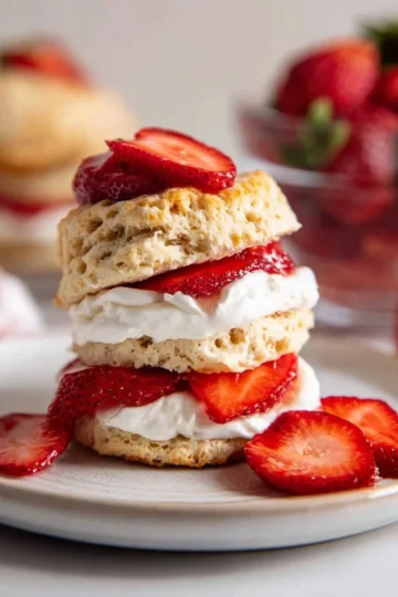 Delicious homemade strawberry shortcake with fresh strawberries and whipped cream