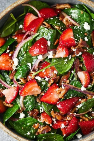 Fresh Strawberry Spinach Salad with vibrant greens and juicy strawberries