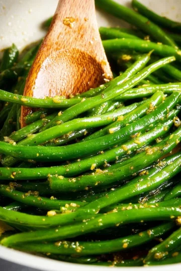Delicious sautéed green beans served as a quick side dish